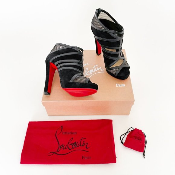 Christian Louboutin Shoes - Christian Louboutin Commandanta 120 Booties EU 38 US 8 Black Suede Ankle Heels